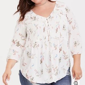 Torrid Size 2 women’s white floral blouse.